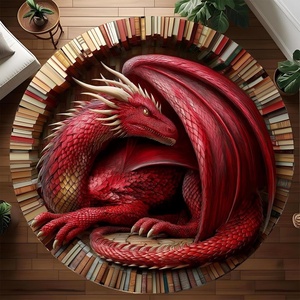 image:imageCustom 3D Effect Dragon Round Rug Personalized 3D Printed Dragon Book Lovers Library Optical Illusion Rug NonSlip Carpet for Bedroom Living Room Birthday Gifts D8D11