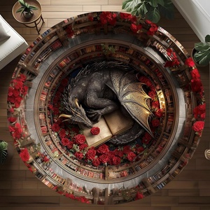 image:imageCustom 3D Effect Dragon Round Rug Personalized 3D Printed Dragon Book Lovers Library Optical Illusion Rug NonSlip Carpet for Bedroom Living Room Birthday Gifts D8D20