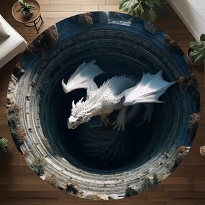 image:imageCustom 3D Effect Dragon Round Rug Personalized 3D Printed Dragon Book Lovers Library Optical Illusion Rug NonSlip Carpet for Bedroom Living Room Birthday Gifts D8D19