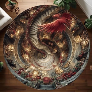 image:imageCustom 3D Effect Dragon Round Rug Personalized 3D Printed Dragon Book Lovers Library Optical Illusion Rug NonSlip Carpet for Bedroom Living Room Birthday Gifts D8D13