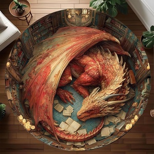 image:imageCustom 3D Effect Dragon Round Rug Personalized 3D Printed Dragon Book Lovers Library Optical Illusion Rug NonSlip Carpet for Bedroom Living Room Birthday Gifts D8D7