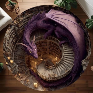 image:imageCustom 3D Effect Dragon Round Rug Personalized 3D Printed Dragon Book Lovers Library Optical Illusion Rug NonSlip Carpet for Bedroom Living Room Birthday Gifts D8D10
