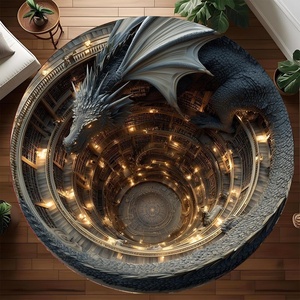 image:imageCustom 3D Effect Dragon Round Rug Personalized 3D Printed Dragon Book Lovers Library Optical Illusion Rug NonSlip Carpet for Bedroom Living Room Birthday Gifts D8D9