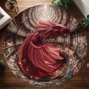 image:imageCustom 3D Effect Dragon Round Rug Personalized 3D Printed Dragon Book Lovers Library Optical Illusion Rug NonSlip Carpet for Bedroom Living Room Birthday Gifts D8D14