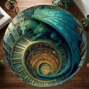 image:imageCustom 3D Effect Dragon Round Rug Personalized 3D Printed Dragon Book Lovers Library Optical Illusion Rug NonSlip Carpet for Bedroom Living Room Birthday Gifts D8D6