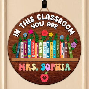 image:imagePersonalized Teacher Appreciation Gifts Teacher Door Signs Welcome Sign for Classroom Door Floral Teacher Name Sign Back to School Door Hanger Teacher Gifts from Students Wooden Plaque Floral Book