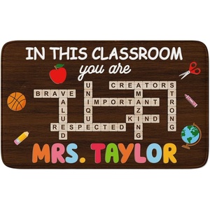 image:imagePersonalized Teacher Classroom Rug  Back to School Welcome Mat with A Plus Style  Custom Teacher Gift for Classroom Decor Composition Notebook Rugs Gift Crayon BoxCrossword Style