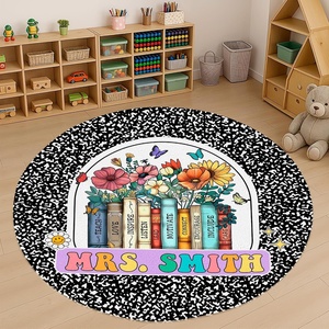 image:imagePersonalized Teacher Round Rug with Name  Custom Composition Notebook Carpet for Reading Corner Classroom  Soft Area Mat with Crayon Gift for Teachers Kids Floor Mat Music NoteNotebook Floral