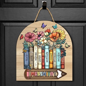 image:imagePersonalized Welcome Door Sign for Classroom  Custom Teacher Name Sign Classroom Door Sign Back To School Decoration Teacher Signs for Classroom Custom Name TeacherFlowers and Books Style