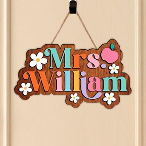 image:imagePersonalized Teacher Appreciation Gifts Teacher Door Signs Welcome Sign for Classroom Door Floral Teacher Name Sign Back to School Door Hanger Teacher Gifts from Students Wooden Plaque Name