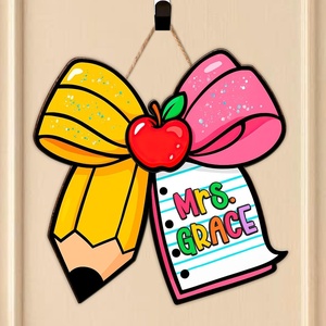image:imagePersonalized Teacher Appreciation Gifts Teacher Door Signs Welcome Sign for Classroom Door Floral Teacher Name Sign Back to School Door Hanger Teacher Gifts from Students Wooden Plaque CuteBow
