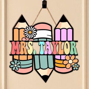 image:imagePersonalized Teacher Appreciation Gifts Teacher Door Signs Welcome Sign for Classroom Door Floral Teacher Name Sign Back to School Door Hanger Teacher Gifts from Students Wooden Plaque LovelyPencil