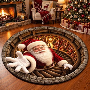 image:imageCustomized Christmas Round Rug 3D Optical Illusion Area Rug Santa Claus Gnome Snowman Rugs Circle Entryway Front Door Washable for Home Decor for Living Room Kids Girls XMAS08Xmas35