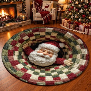image:imageCustomized Christmas Round Rug 3D Optical Illusion Area Rug Santa Claus Gnome Snowman Rugs Circle Entryway Front Door Washable for Home Decor for Living Room Kids Girls XMAS08Xmas16