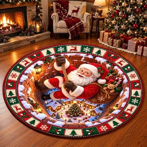 image:imageCustomized Christmas Round Rug 3D Optical Illusion Area Rug Santa Claus Gnome Snowman Rugs Circle Entryway Front Door Washable for Home Decor for Living Room Kids Girls XMAS08Xmas29