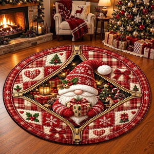 image:imageCustomized Christmas Round Rug 3D Optical Illusion Area Rug Santa Claus Gnome Snowman Rugs Circle Entryway Front Door Washable for Home Decor for Living Room Kids Girls XMAS08Xmas36