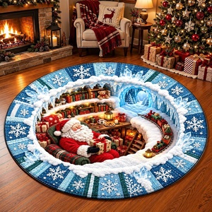 image:imageCustomized Christmas Round Rug 3D Optical Illusion Area Rug Santa Claus Gnome Snowman Rugs Circle Entryway Front Door Washable for Home Decor for Living Room Kids Girls XMAS08Xmas37