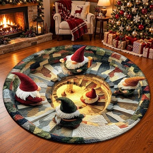image:imageCustomized Christmas Round Rug 3D Optical Illusion Area Rug Santa Claus Gnome Snowman Rugs Circle Entryway Front Door Washable for Home Decor for Living Room Kids Girls XMAS08Xmas20