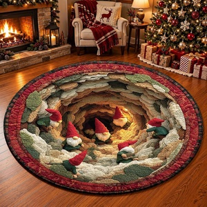 image:imageCustomized Christmas Round Rug 3D Optical Illusion Area Rug Santa Claus Gnome Snowman Rugs Circle Entryway Front Door Washable for Home Decor for Living Room Kids Girls XMAS08Xmas21